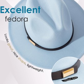 Gossifan Fedora Hats for Men Wide Brim Panama Hat with Classic Belt-B Belt Sky Blue