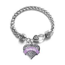 Inspired Silver - Lavender Baby Sister - Silver Braided Bracelet for Women - Pave Heart Charm Bracelet Jewelry Gift with Cubic Zirconia - Women's Charm Bracelet with Lobster Claw Clasp