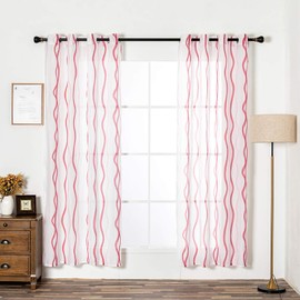 FY Fiber House - Cortinas de gasa semitransparentes para sala de estar y dormitorio con ojales en la parte superior, tratamientos suaves y ligeros para la decoración de la habitación, juego de 2 paneles, 132 x 2113 cm, estampado de ondas blanco/rosa