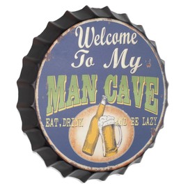 Moritz Decorative Tin Sign Bottle Caps Welcome to My Man Cave Man Cave 33 x 33 cm Metal Sign Retro Vintage Design for Decoration Wall Decoration