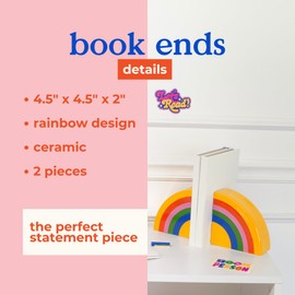 ban.do Rainbow Book Ends, Ceramic Cute Bookends for Girl Room Decor (Rainbow)