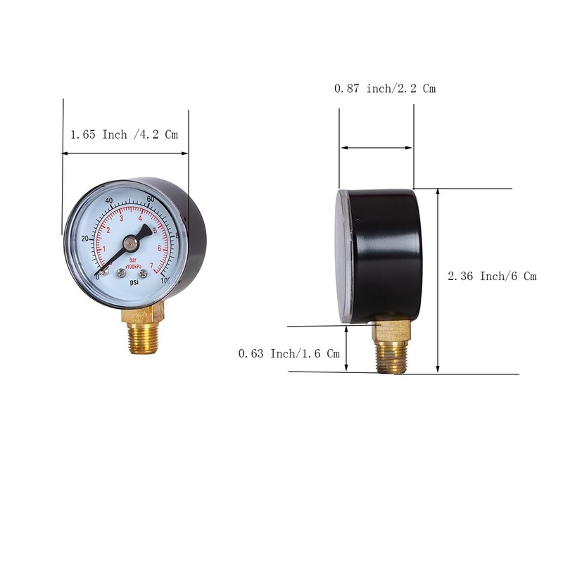 JIVTO Dry Pressure Gauge, 1-1/2" Dia,0-100 Psi,0-7 Bar, 1/8" BSPT