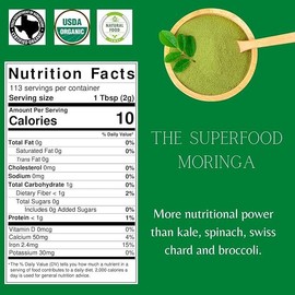 Green Moringa Superfood Powder 4 oz. - 100% Pure Moringa Oleifera Leaf Powder for Tea and Hair, Nutrient-Rich Energy Booster - Certified USDA Organic, Non-GMO, and Raw from India Beverage