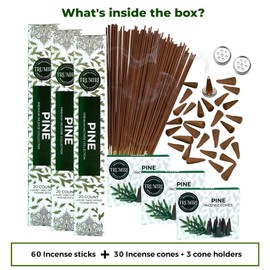 Pine Incense Sticks & Incense Cones Combo Pack - 60 Insence-Sticks + 30 Insence Cones - Inscense - Incense Cones Scented - Insents