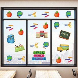 Back to School Window Clings School Day Static Stickers Classroom Window Clings for Wall Glass Car Welcome Back to School Classroom Decorations (8)
