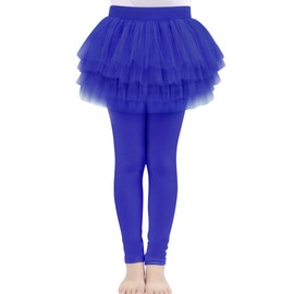 Auranso - Leggings sin pies para niñas pequeñas con falda tutú con volantes de encaje 2-9T, Azul, 5-6 Años