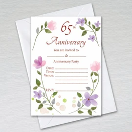 Pack of 65th Wedding Anniversary Invitations with Envelopes: Floral 65th Anniversary (Pack of 20 with Envelopes)