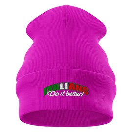 Purple Print House Italians Do It Better Embroidery Beanie Hat Mens Womens Italy Italia Unisex Winter Accessory Gift Rugby Fan, One Size, Pink