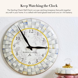 MACKENZIE-CHILDS Wall Clock, Decorative Clock for Kitchen and Living Room, Gray-and-White Sterling Check