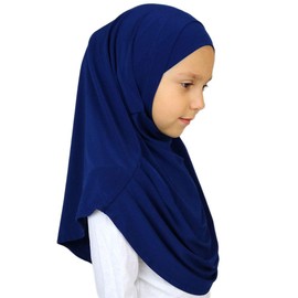 Firdevs Islamic Girl Child Practical Amira Hijab Two Piece Muslim Scarf & Bonnet - Instant Easy Hijab (Navy Blue)