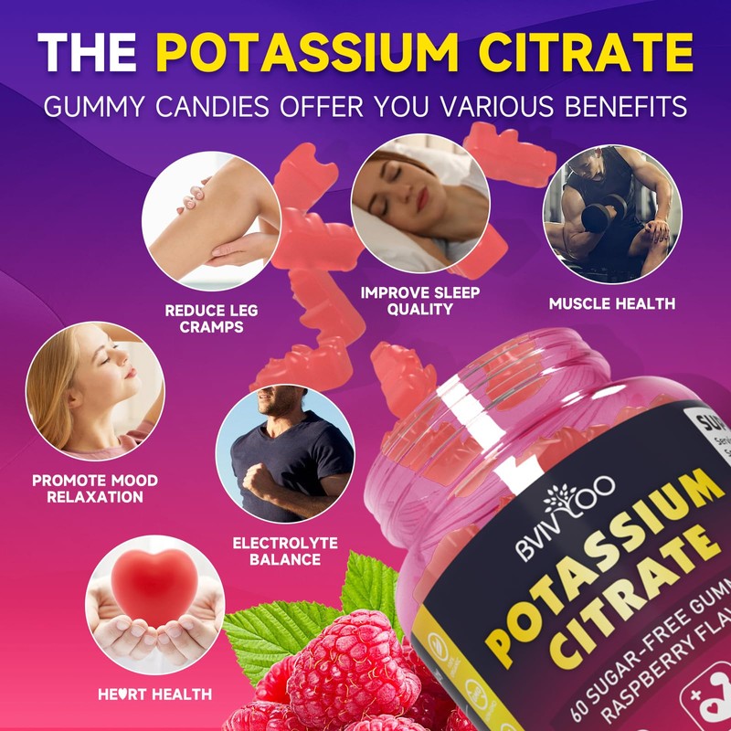 Potassium Citrate Gummies for Adults, Sugar-Free Potassium Gummies 1000mg Support