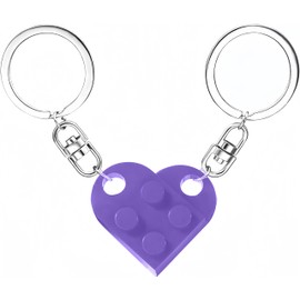 MPK Brick Matching Couple Heart Keychain for Boyfriend Girlfriend Valentines Day Stuff Him Friends Love Set Gifts (Purple)