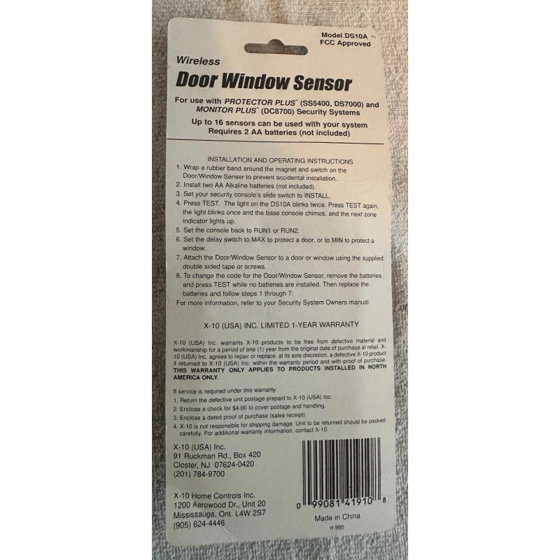 X-10 DS10A Wireless Door & Window Sensor - NEW