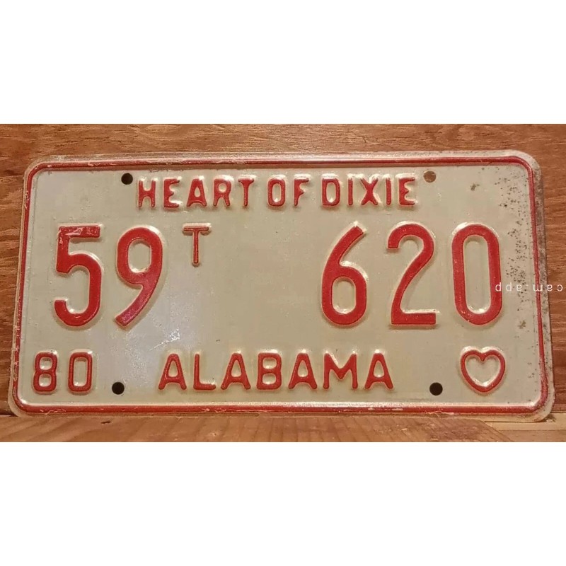 1980 ALABAMA License Plate Heart of Dixie antique vintage auto