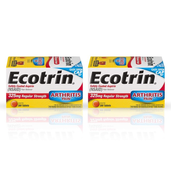 Ecotrin Safety Coated Tablets, 325 mg Regular Strength, 300-Count Bottles (Pack of 2)