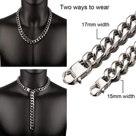 Hip Hop Mens Choker Stainless Steel Miami Chain Curb Cuban Link Rapper Necklace Jewelry with Tail (20", 17mm width)