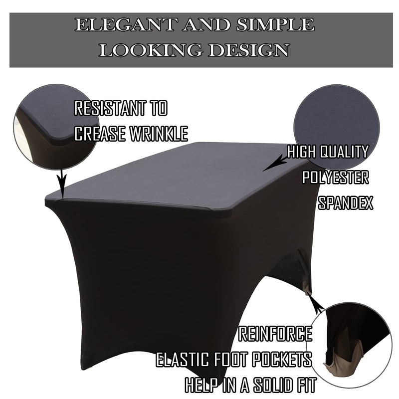 ZeriTlolen Spandex Tablecloth [4FT, Black] Tight, Fitted, Elastic Massage, Washable