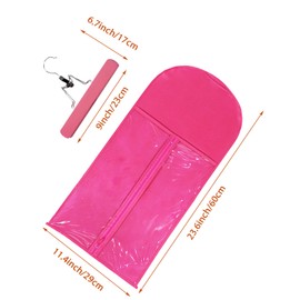 3 Pack Wig Storage Bags with Hanger, Portable Hair Extension Holder with Transparent Vertical Zipper Closure， Dustproof and Moisture-Proof Wig Organizer for Multiple Wigs (Rose)
