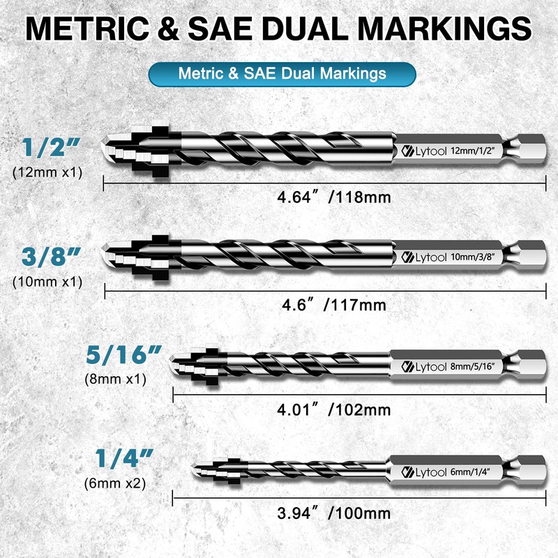 Lytool Tungsten Carbide Porcelain Tile Drill Bits Set with 1/4"