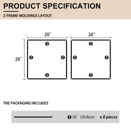Hungbak 2 Set of 20" x 20" Pre-Cut Accent Wall Molding Trim Kit, Peel and Stick Premade Wainscoting Panels for Interior Decoration, Ready to Assemble Chair Rail Moulding
