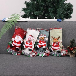 LightBeacon Christmas Stocking Set, 4 Pieces Santa Stocking Set, Christmas Stocking Gift Bag, Santa Stocking for Filling and Hanging, Christmas Stockings for Christmas Decoration
