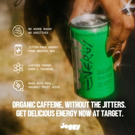 Joggy Organic Energy Drink | Solar Mango (4pk) | Clean Pre Workout Beverage with 150mg Guayusa Caffeine & No Added Sugar | Plant-Based, Gluten Free, Non-GMO, Vegan, Non-Jittery Focus Drink