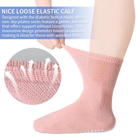 LIFPAU Pilates Socks Women Non Slip Grip Yoga Socks 3 Pairs Mid Calf Grippy Socks Non-Binding Top for Ladies Barre Dance 5-8(White*3)