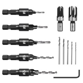 Asheyya 5PCS Countersink Drill Bit Set, Plug Cutters for Wood Set with 1/4 Inch Hex Shank, 2PCS Wood Plug Cutter and L-Wrench