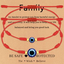 Meliatomia 2pcs Evil Eye Bracelets, 7 Knot Lucky Protection Evil Eye Bracelet for Women with Gold Bead, Adjustable Red String Amulet Bracelet for Family/Girls/Boys/Friends