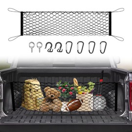 Canvcle Truck Bed Cargo Net for 2019-2025 2026 Dodge Ram 1500 Accessories Envelope Style Mesh Trunk Net Organizer and Storage Stretchable Adjustable Elastic Nylon Rear Cargo Netting with Hooks