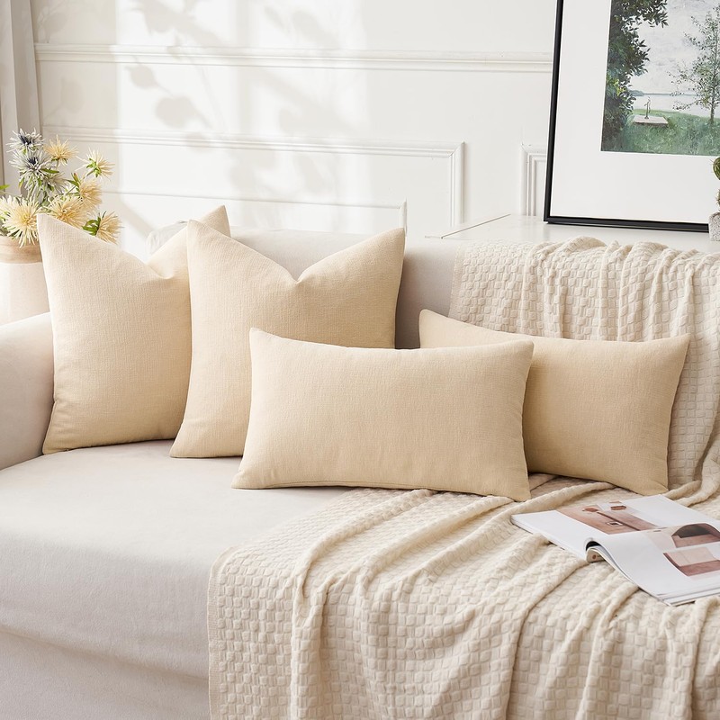 MIULEE Beige Couch Pillow Covers 12x20 Inch, Set of 2