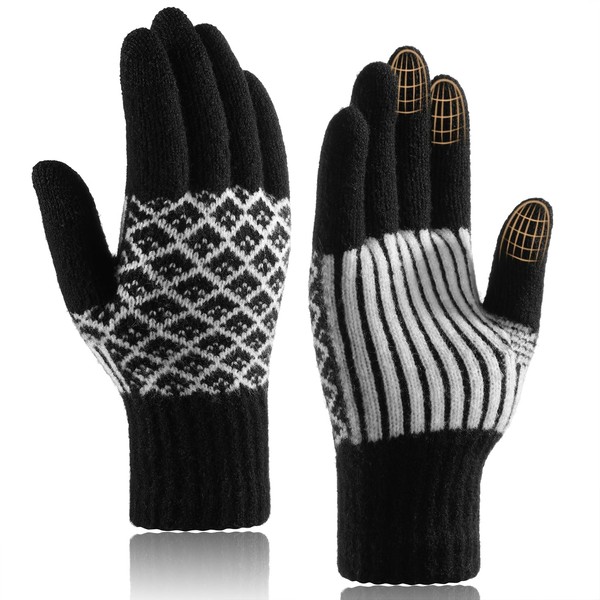 Achiou Womens Winter Gloves for Cold Weather, Touchscreen Warm Texting Knit Gloves for Women Girls Soft Velvet Fleece Lined