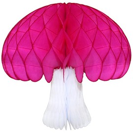2-pack Large 16 Inch Honeycomb Tissue Paper Mushroom Party Decoration, Cerise