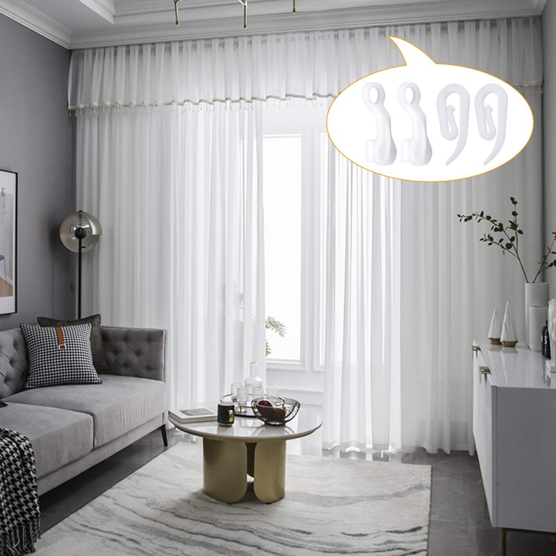 NiceLand 100pcs White Plastic Curtain Hooks for Door/Window Curtains