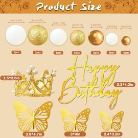 Bolas para tartas de feliz cumpleaños, corona, tiara para cumpleaños, bodas, baby shower, decoración de fiesta (blanco)