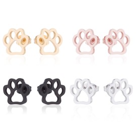 4 pair Cute Dog Cat Paw Earrings for Women Pet Lovers Minimalist Stainless Steel Animal Paw Stud Earrings Tiny Post Earrings Holiday Jewelry Gifts, Small, Stainless Steel, No Gemstone
