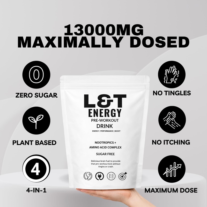 L&T Energy Pre Workout Powder | 13000mg | Caffeine, Creatine,