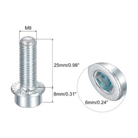 sourcing map M8x25mm Flanged Socket Head Cap Screws, 20pcs 8.8 Grade Carbon Steel Hex Socket Head Serrated Flange Bolts Machine Screws
