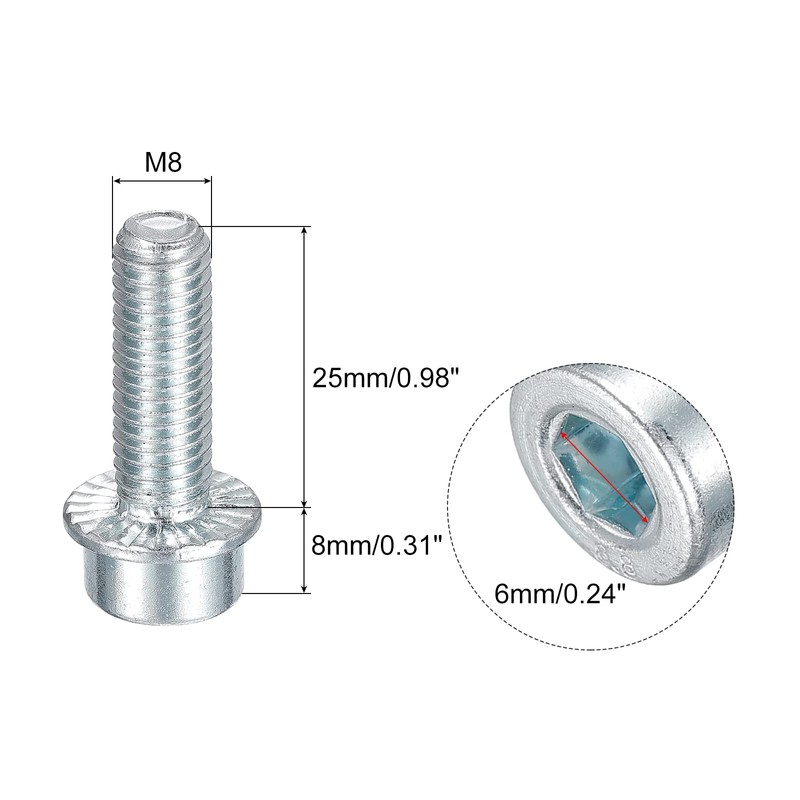 sourcing map M8x25mm Flanged Socket Head Cap Screws, 20pcs 8.8