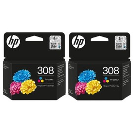 HP 308 Colour Ink Cartridge For HP Envy 6122e 6532e 6520e 6132e 6530e 6120e 6110e 6558e 6110e 6130e All-in-One Printers, Pack of 2