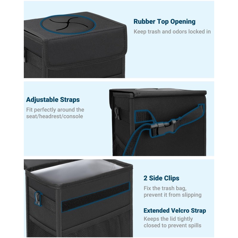 Capolo Car Trash Can with Lid, Leakproof Car Trash Bag