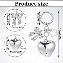 Silver Bag Charms Heart Bow Flower Keychain Accessories Kawaii Key Chains Cute Keychain Charms Floral Bowknot Heart Phone Charm Silver Purse Charm for Handbags Backpack Y2k Keyring for Women Girls