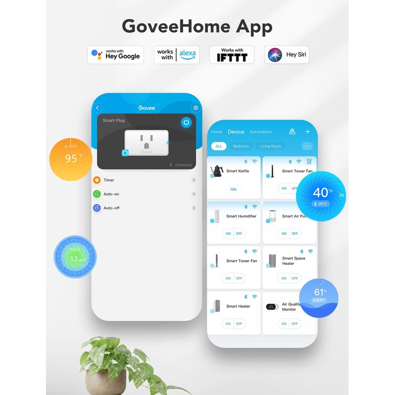 Govee Smart Plug 15A, WiFi Bluetooth Outlets 4 Pack Work