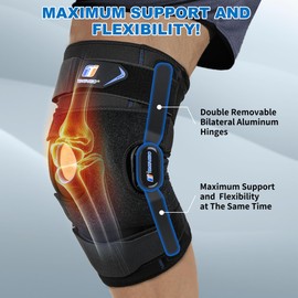Hinged Knee Brace for Meniscus Tear, Knee Support for Knee Pain with Removable Dual Side Stabilizers, Plus Size Knee Brace for Men & Women, Injury or Surgery Recovery, Relieve ACL, Arthritis Pain