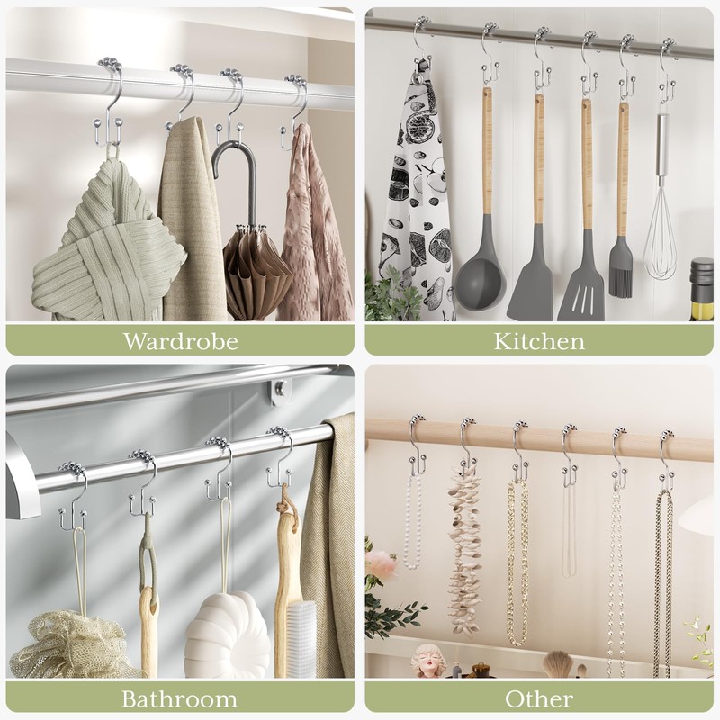 Amazer Shower Curtain Hooks Rings, Rust-Resistant Stainless Steel Double Shower