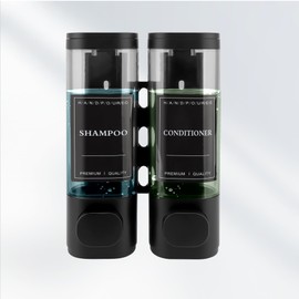Press Pump SOP Dispense Wall-Mounted 300 ml ABS Shampoo Dispenser with Two Heads and Transparent Vision (2 x 300 ml)