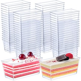 Zubebe 200 Pack 4.8 oz Square Plastic Cups, Appetizer Dessert Cups Clear Plastic Disposable Small Tumbler for Ice Cream, Fruit Puddings, Desserts, Appetizers Wedding Party Catering Supplies