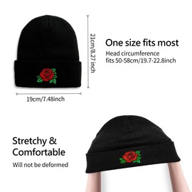AZJ Women's Rose Beanie Hats Men's Winter Warm Soft Skull Cap Unisex Knitted Cuff Beanies, Black and Green
