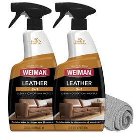 Weiman Leather Cleaner Conditioner & Protector for Couches, Boots, Chairs, Bags, Purses & Auto Interior with Microfiber Towel Included (2 Pack)