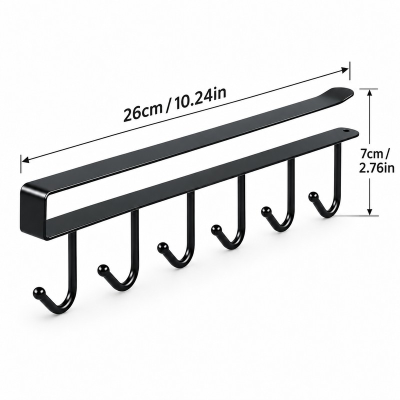 6-Hook Under-Shelf Mug Holder for Kitchen Storage – Slide-On Stainless